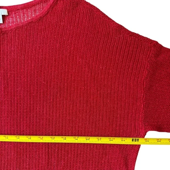 J. Jill Red Open Weave Lightweight Sheer 3/4 Length Sleeve Pullover Size Large - Picture 8 of 9